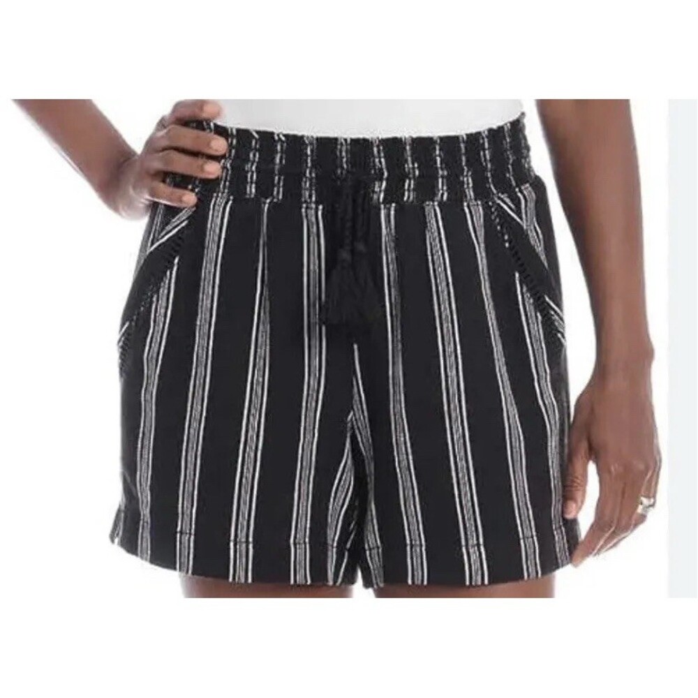 Briggs New York Womens Pull-On Shorts Size M Black White Stripe Pockets